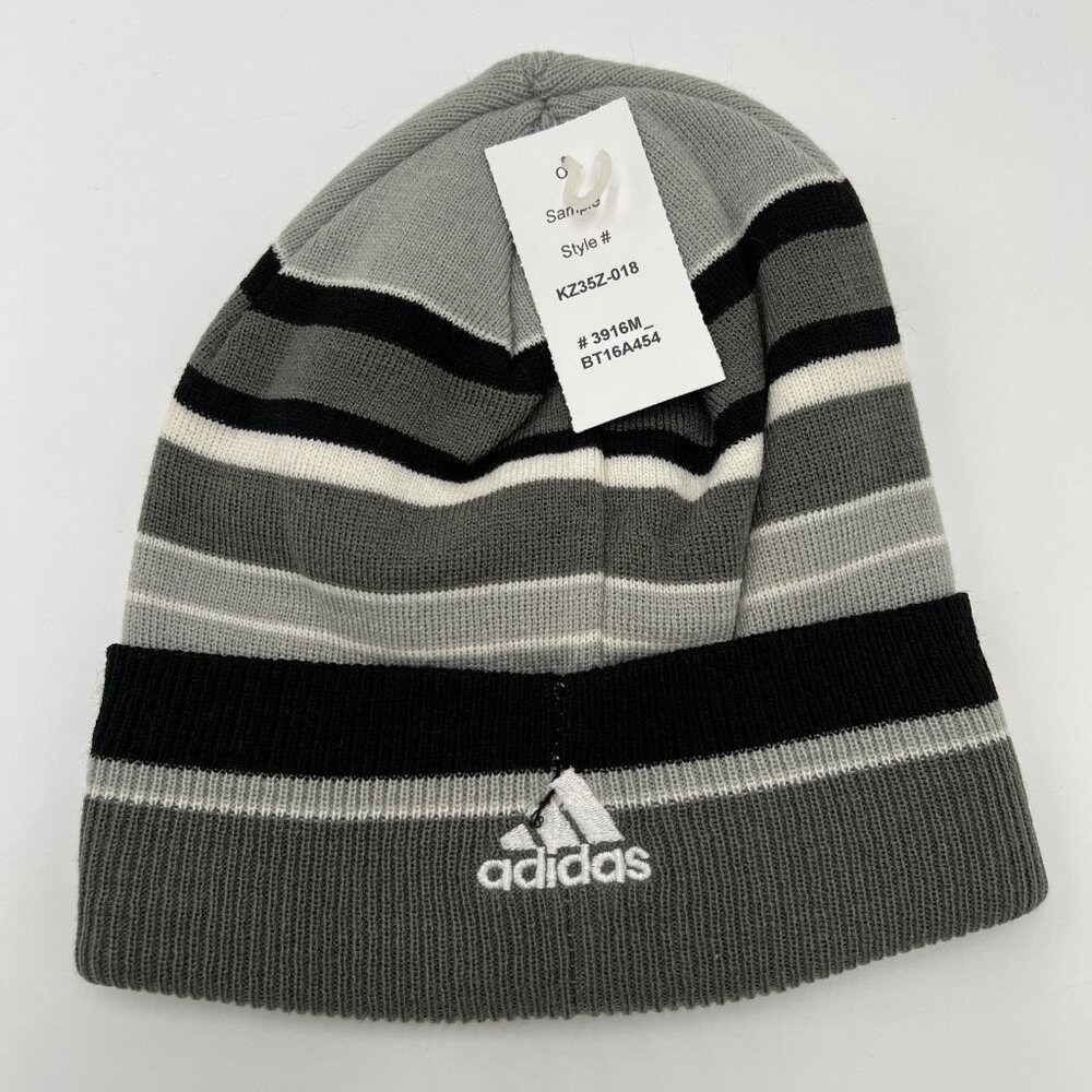 Adidas Unisex Gray Black Striped Knit Pittsburgh Penguins NHL Beanie Hat‎ NWT